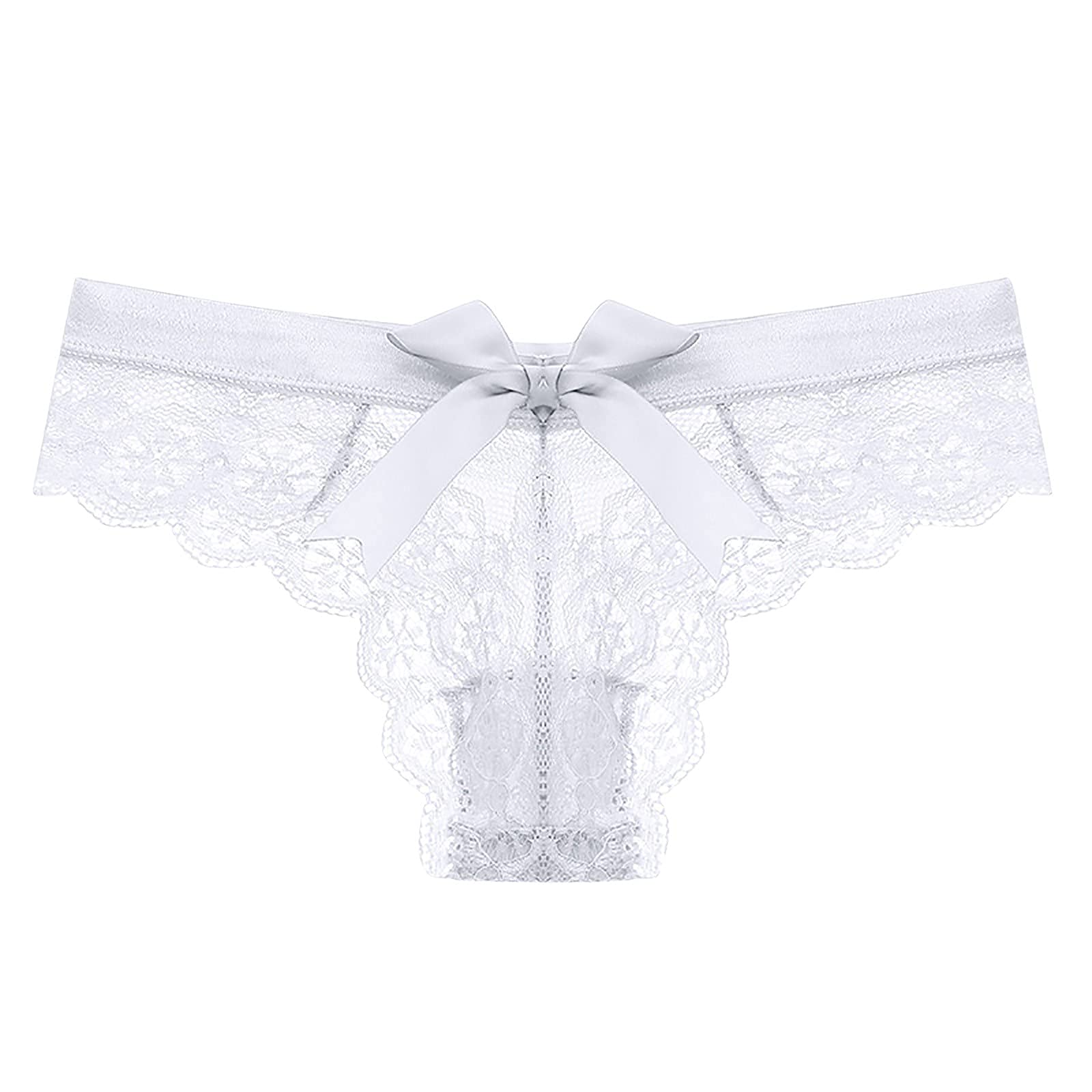 Photo 1 of KUAOPATA Women's Lace Bow Thongs T Back Low Waist Breathable Panties Sexy Seamless V-Shape Design Floral Lace tangas (US, Alpha, Large, Regular, Regular, White)