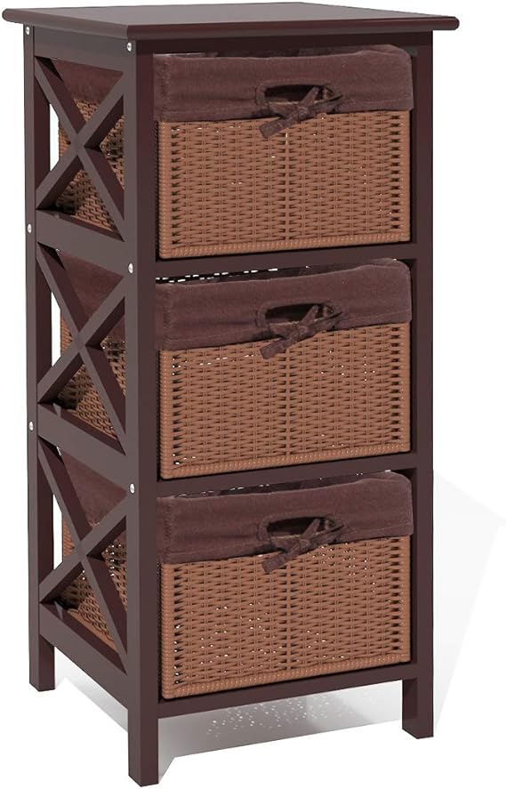 SogesHome Meuble de Rangement tiroirs avec 3 paniers en Osier tressé