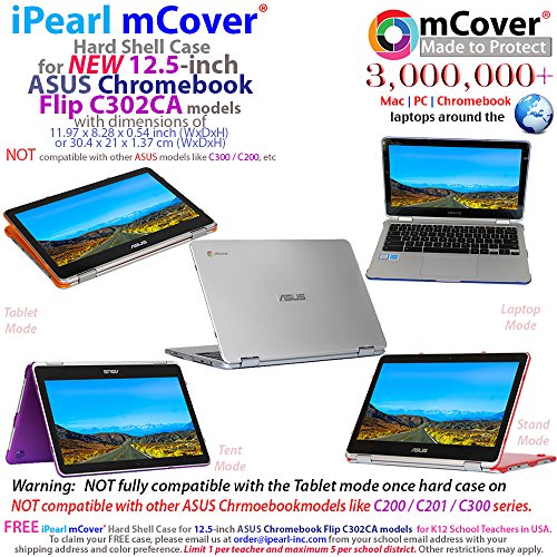 mCover iPearl Hard Shell Case for 12.5-inch ASUS Chromebook Flip C302CA Series Laptop - Aqua