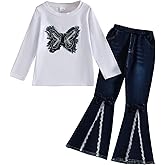 HSOXLQF Toddler Girl Clothes Long Sleeve Cartoon & Letter Graphic Top + Fruit Stationery Print Flared Leg Pants