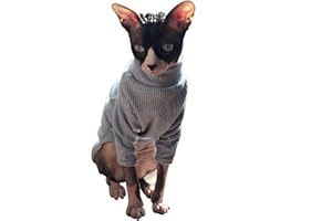 Bonaweite Sphynx Cat Clothes, Cat Sweaters for Cats Only, Soft Cat Turtleneck Cotton Shirt, Pullover Kitten Clothes Outfits for Male Female Cats, Hairless Cat Pajamas Onesie Costume for Halloween