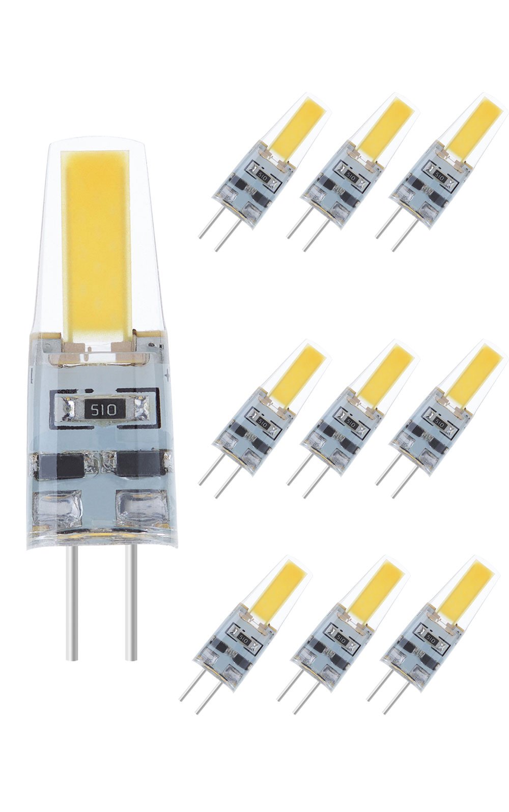 NuLoXx Pack of 10 LED G4 COB 2W/860 6000K Cool White (Daylight) 180LM AC/DC 12V 360° Beam Angle