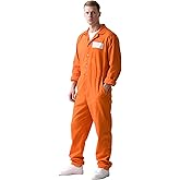 MCJC Adult Orange Prison Jumpsuit Costume, Inmate Uniform with Button Front, Halloween Dress Up Outfit