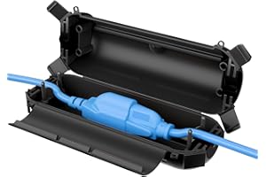 QUOBAS Outdoor Extension Cord Cover, Weatherproof Electrical Connection Box with Lockable Latches and Mounting Holes for Outdoor Sockets, Plugs, Outlets, Holiday Lighting, Power Tools, Black