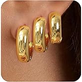 VEEDOFA Small Gold Chunky Hoop Earrings Set for Women,14K Gold Plated Sterling Silver Lightweight Stack Earring Multiple Piercing Jewelry Gifts