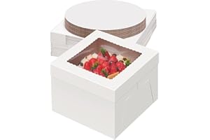 Miluoou 20pcs Cake Boxes with Cake Boards (10 Boxes & 10 Boards), 12x12x8 Inches White Bakery Box with Window, Large Baking B