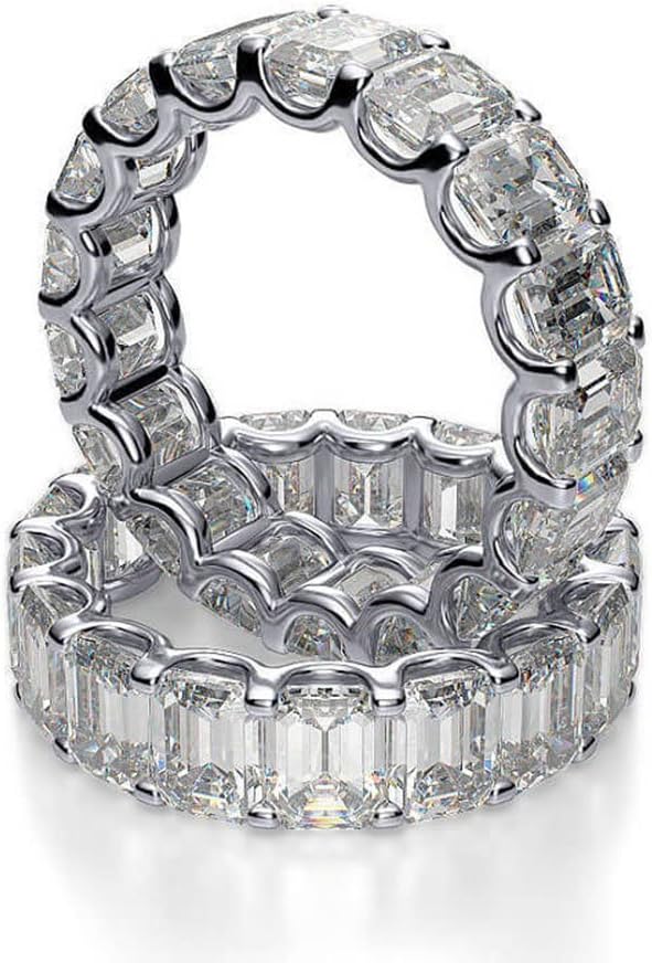 DIAMOND MANSION 8.00ctw Natural Emerald U-Prong Setting Eternity Diamond Wedding Band