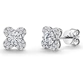 Gem Stone King 10K White Gold Moissanite and White Lab Grown Diamond Stud Earrings For Women | 0.58 Cttw | Gemstone | Round 4MM