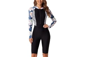 FEOYA Women One Piece Swimsuit Boyleg Rashguard Tummy Control Front Zip Up Bathing Suit with Boyshorts
