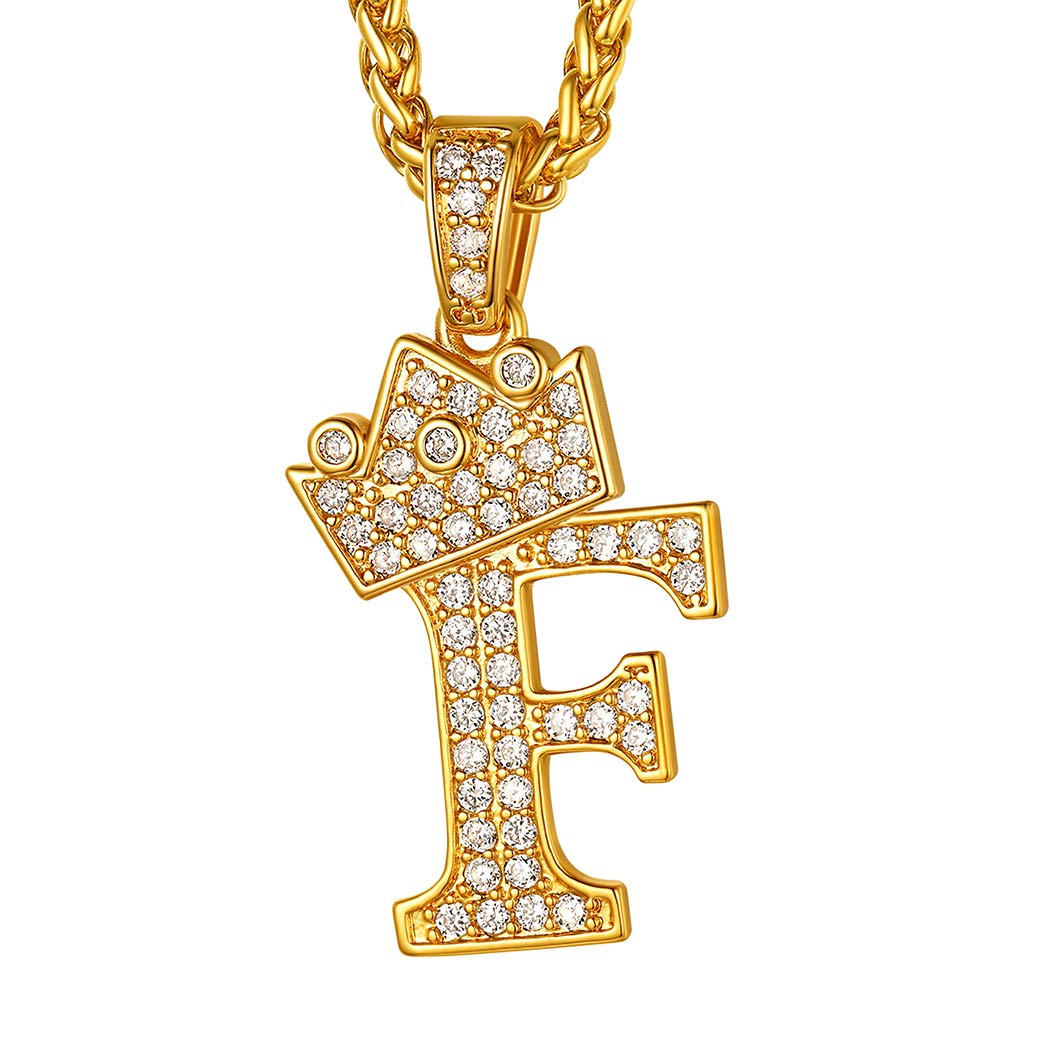 Suplight Alphabet Necklace F, Crown Pendant Gold Monogarm Necklace Capital Name Jewelry, Hip Hop Tennis Chain Bling Initial Letter Pendant Necklace Mens Womens — image 1