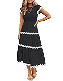 ZESICA Women's Summer Flutter Short Sleeve Smocked