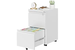 LVSTEEL Metal Mobile File Cabinet with Lock and 4 Keys - Fully Assembled, Under Office Desk 2 Drawers Filing Cabinet for Home Office with Anti-tilt Wheels, A4/Legal/Letter Hanging File Drawers