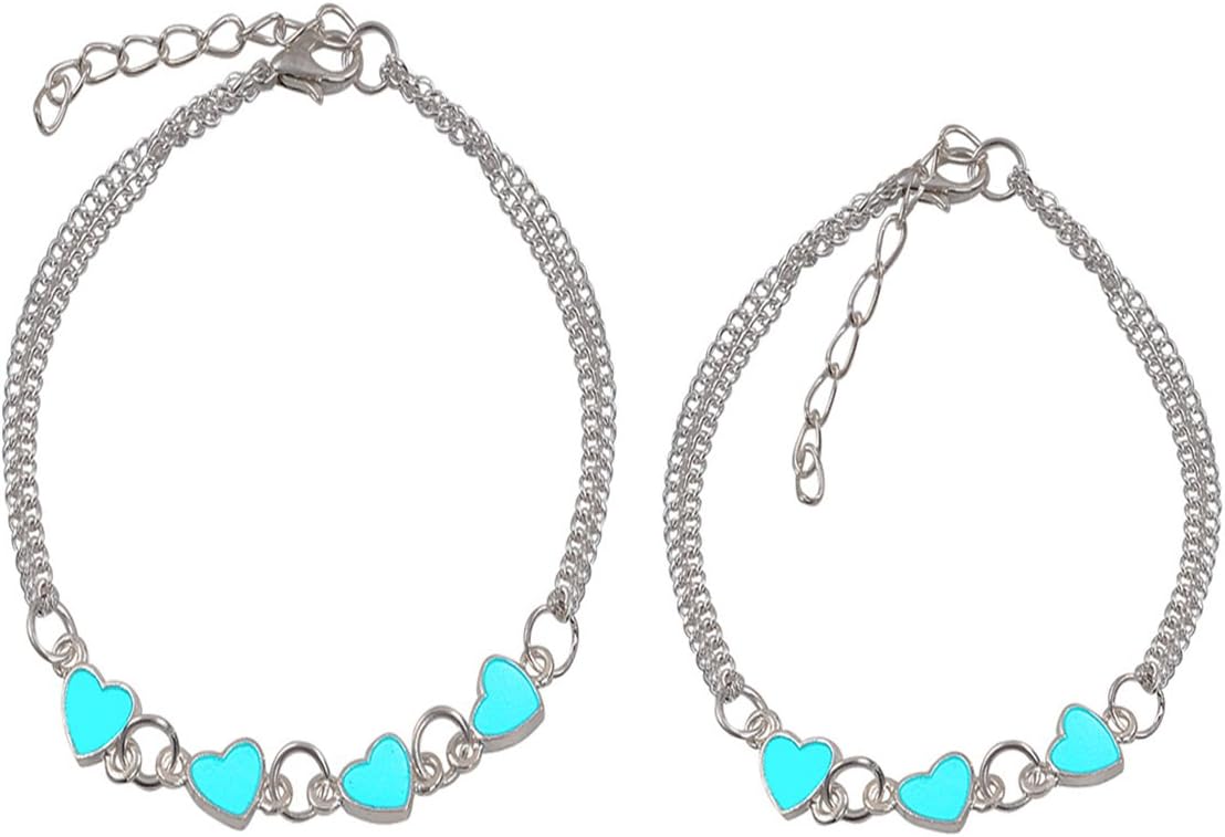 LightOnIt Magical Fairy Glow in the Dark Bunch Hearts Bracelet-aqua-sil Anklet set (bracelet & anklet)