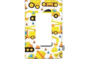 Pznen Construction Trucks Rocker Switch Plate Covers Construction Vehicles 1-Gang Wall Plate, Rocker Wallplates Standard Size 4.5" X 2.76" for Boys Room Decor