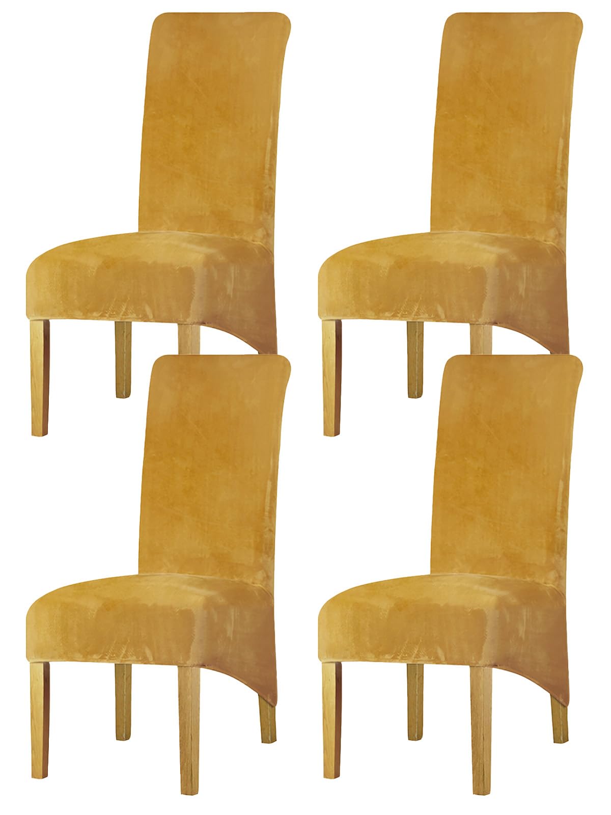 LANSHENG Velvet Dining Chair Covers, Stretch High Back Chair Seat Protector Slipcovers, Washable Removable Kitchen Chair Covers for Dining Room (Mustard, Set of 4)