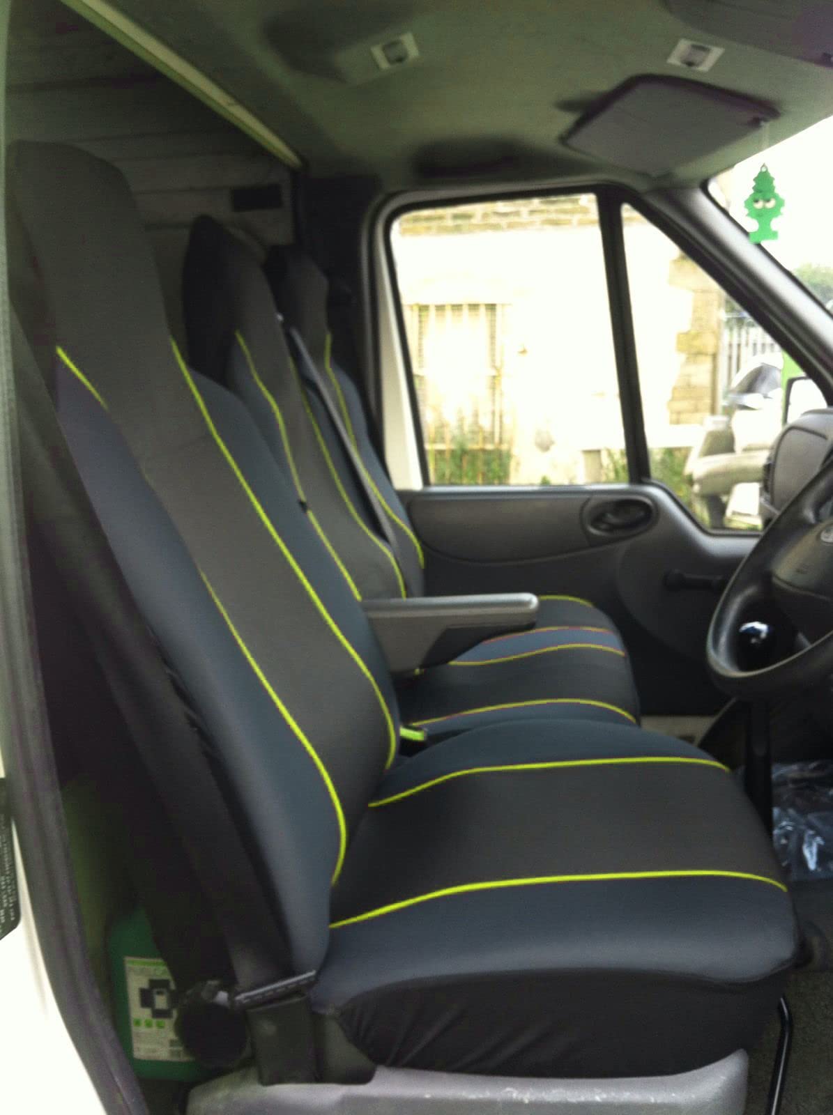Carseatcover-UK® Heavy Duty Fabric Van Seat Covers - Black with YELLOW Trim - Fits Most Vans - Single & Double