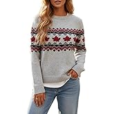 Women's Casual Colorful Retro Knitted Fair Isle Print Sweater 2025 Trendy Fall Winter Oversized Lightweight Pullover Tops