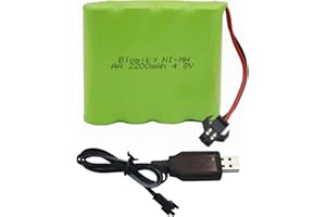 Blomiky 4.8V 2200mAH AA NiMH Rechargeable Battery with SM-2P Connector Plug and USB Charger Cable for SY-E511 RC Excavator RC Vehicle Car Truck Crawler 4.8V 2200mAh NiMH Battery