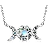 AINFQY Triple Moon Goddess Necklace 925 Sterling Silver Celtic Knot Moonstone Pendant Wiccan Amulet Jewelry Gifts for Women