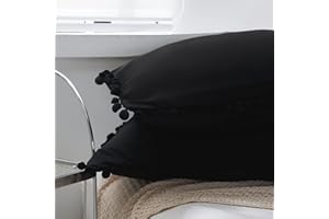 8HMOON Soft Pillow Shams Set of 2 Boho Tassel Ball Trimmed Microfiber Pillowcases Cute Breathable Standard Bed Pillowshams Envelope Design, 20x26 Inch