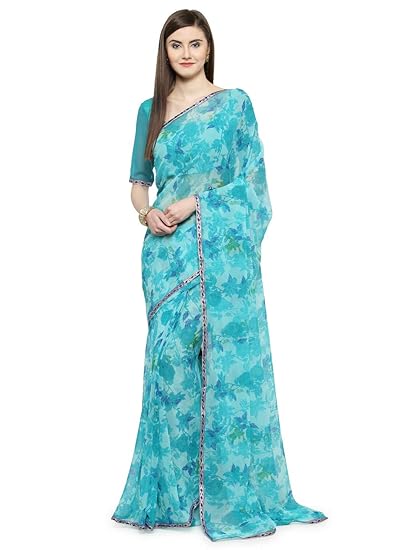 Turquoise Blue Georgette Printed Saree (STREE7007SSSR001T_Turquoise Blue)