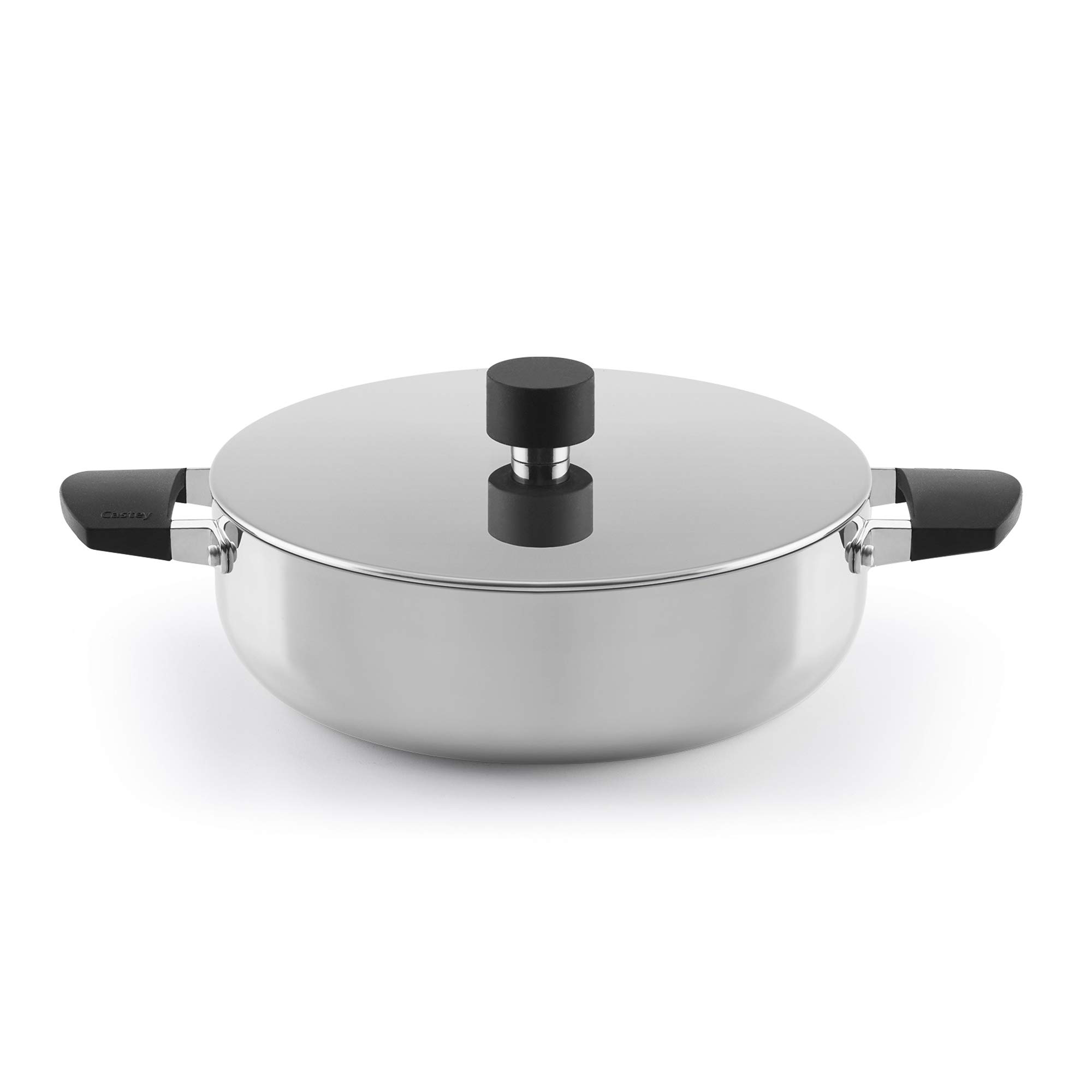 Castey Trimetal Induction Shallow Casserole with Lid and Silicone Side Handle, 20 cm
