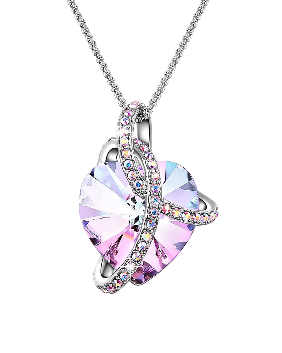 Angelady Necklaces for Women, Love Heart Pendant Necklaces for Women Crystal Pendant in Silver|Jewellery for with Cubic Zircon Diamonds Valentine's Day for Daughter Mum Wife Girlfriend โ image 1