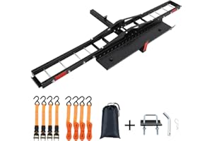 77.5" Steel Motorcycle Hitch Carrier, 500 LBS Capacity, Includes Tie-Down Straps & Hitch Tightener,Hitch Receiver for Tires U