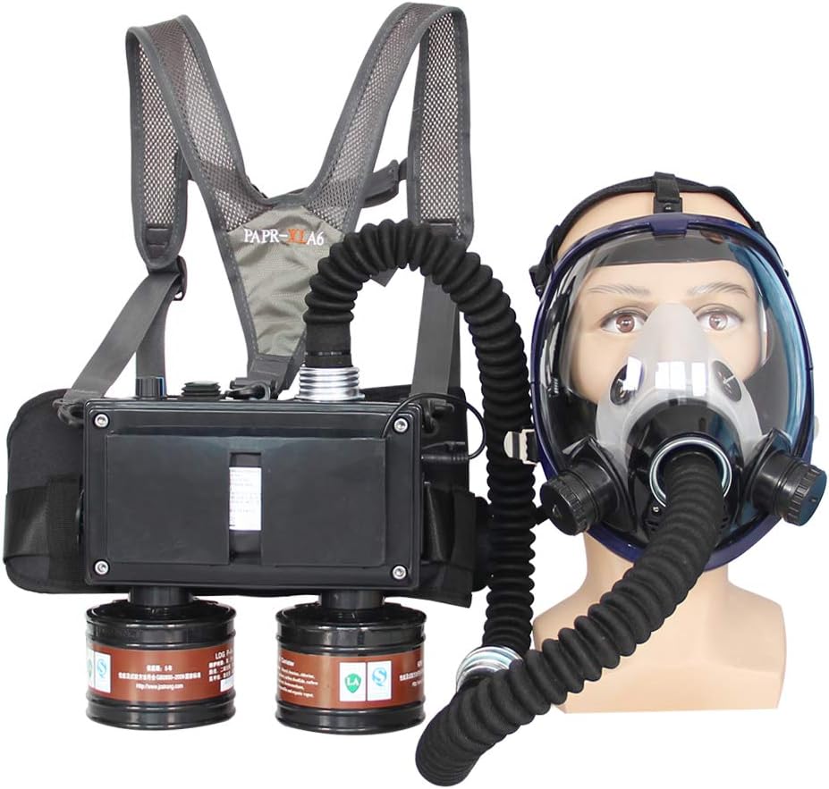 New Electric Supplied Air Fed Full Face Gas Mask Respirator System Two Air Inlet