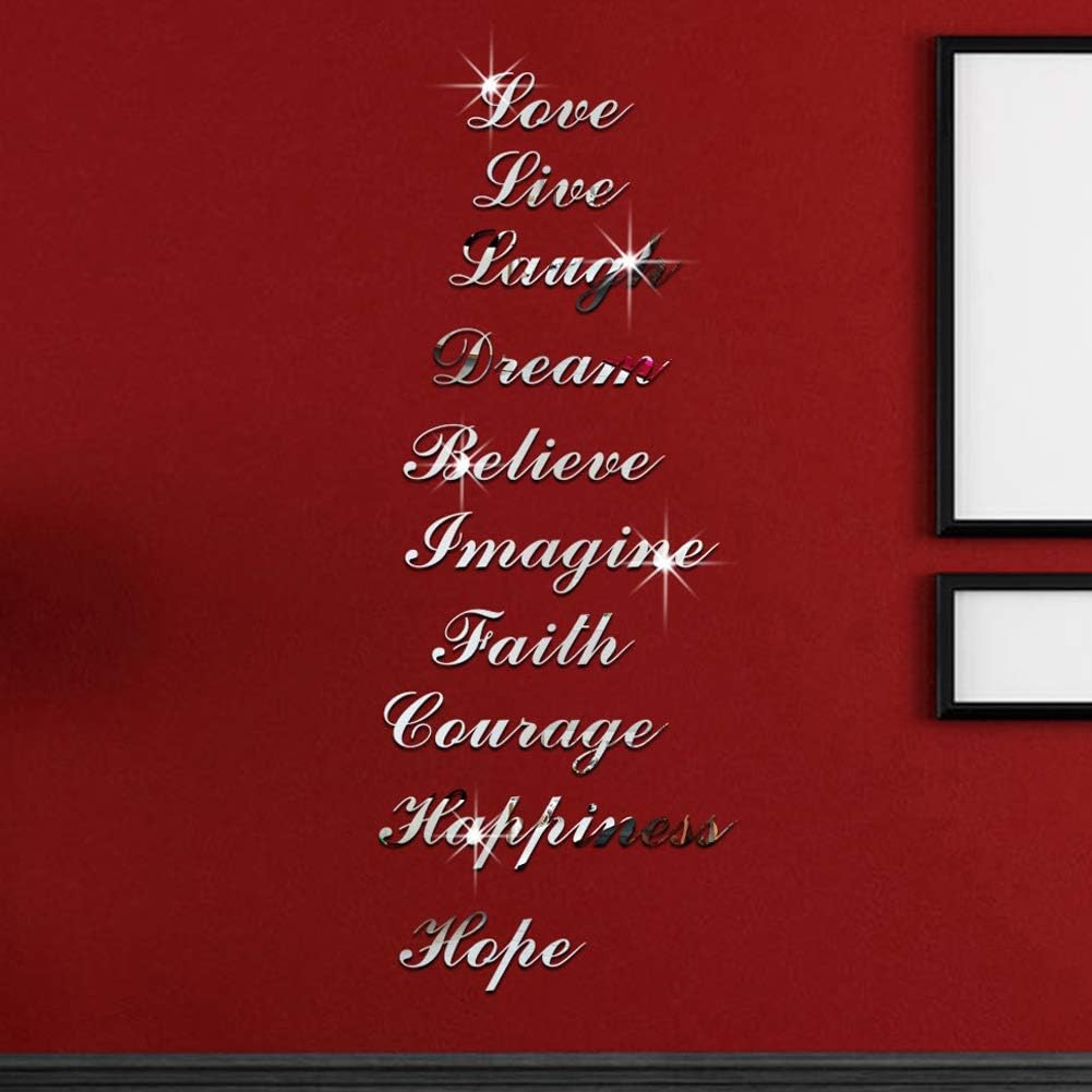 Fdit Acrylic Mirror Wall Sticker, Self Adhesive Stair Decoration with English Letters Home Living Room Wall Decor 20x17cm (Silver) - Image 4