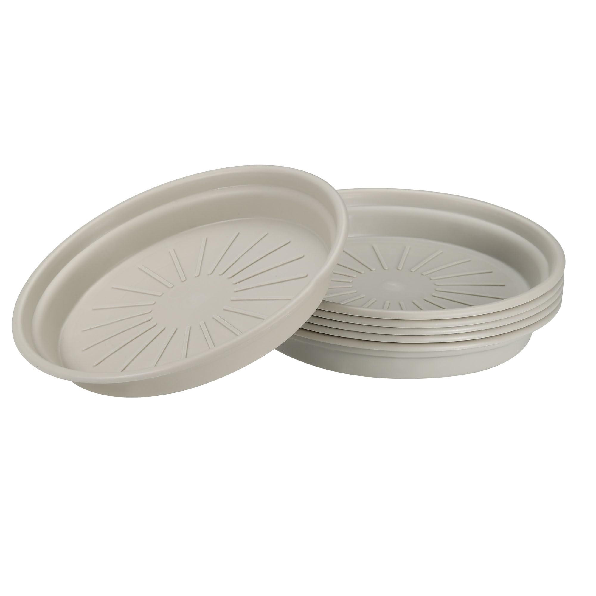 M METERXITY 6 Pack Planter Saucers - Plastic Plant Tray Flowerpot Drip Trays Round Apply to Outdoor/Garden (6 Inch/ 15.3cm, Light Grey) — image 1