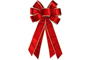 CHMOART Christmas Wreath Bow 20 x 11 Inches Large Christmas Bows Golden Trimmed Red Velvet Ribbon Bow Winter Farmhouse Bow Xmas Tree Ornament Bow for Home Front Door Decorations