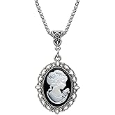 Sunongxin Cameo Necklace, Lady Portrait Vintage Necklace for Women, Victorian Necklace with Stainless Steel Chain, Renaissance Jewelry Gift for Mom