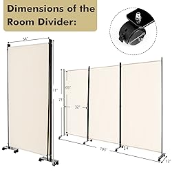Giantex 3 Panel Folding Room Divider with Rollers