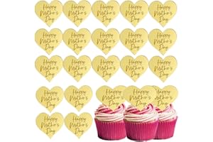 FURIMUK 25Pcs Happy Mothers Day Cupcake Topper Acrylic Mirror Disc Heart Cake Engraved Cake Topper Cupcake Decorations for Mother's Day (Gold)