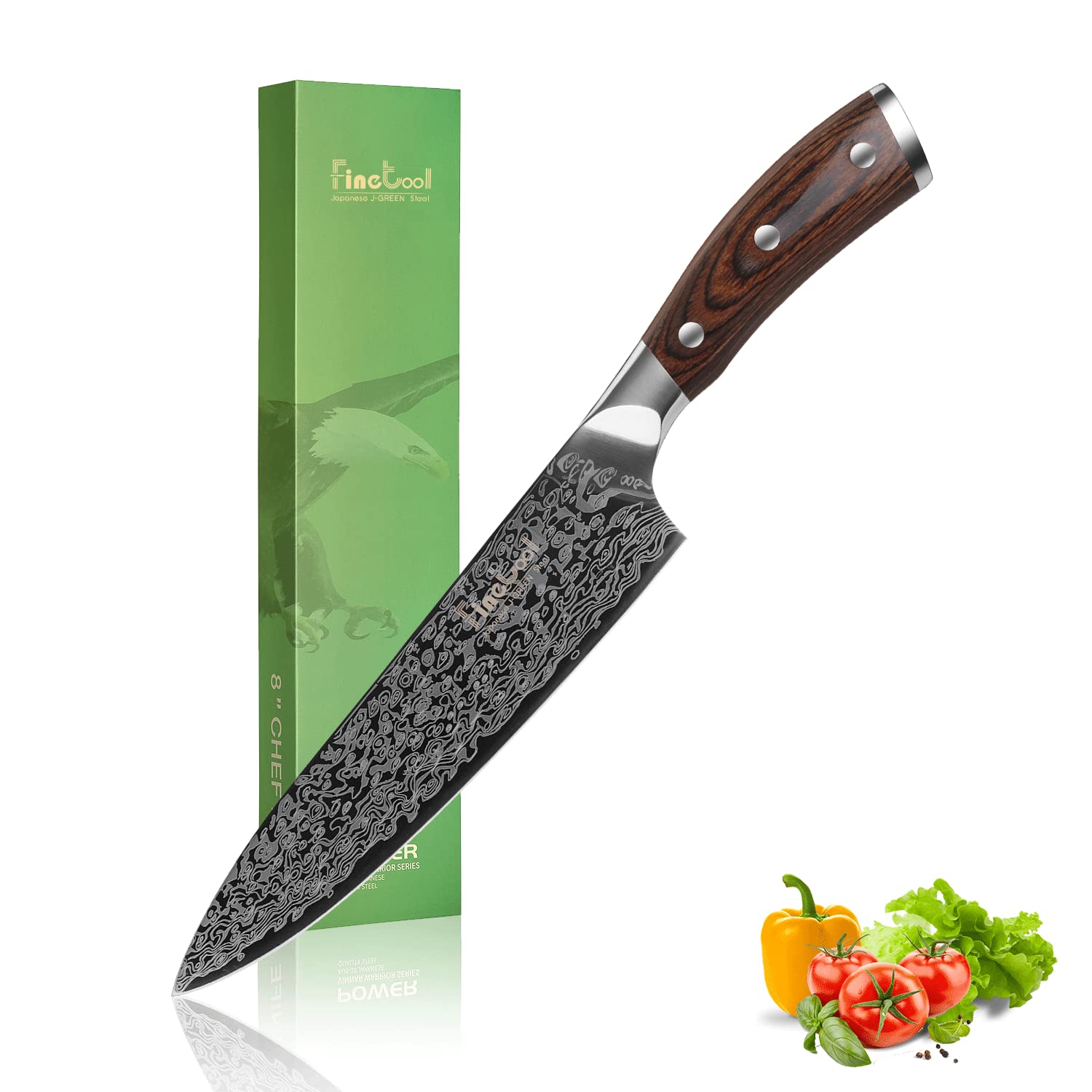 FineTool Kitchen Knife, Finetool 8 inch Professional Chef's Knives 7Cr17 Stainless Steel Vegetable Cleaver with pakkawood, Sharpest Cooking Knives Best Choice for Home, Brown (F-Chef's Knives)