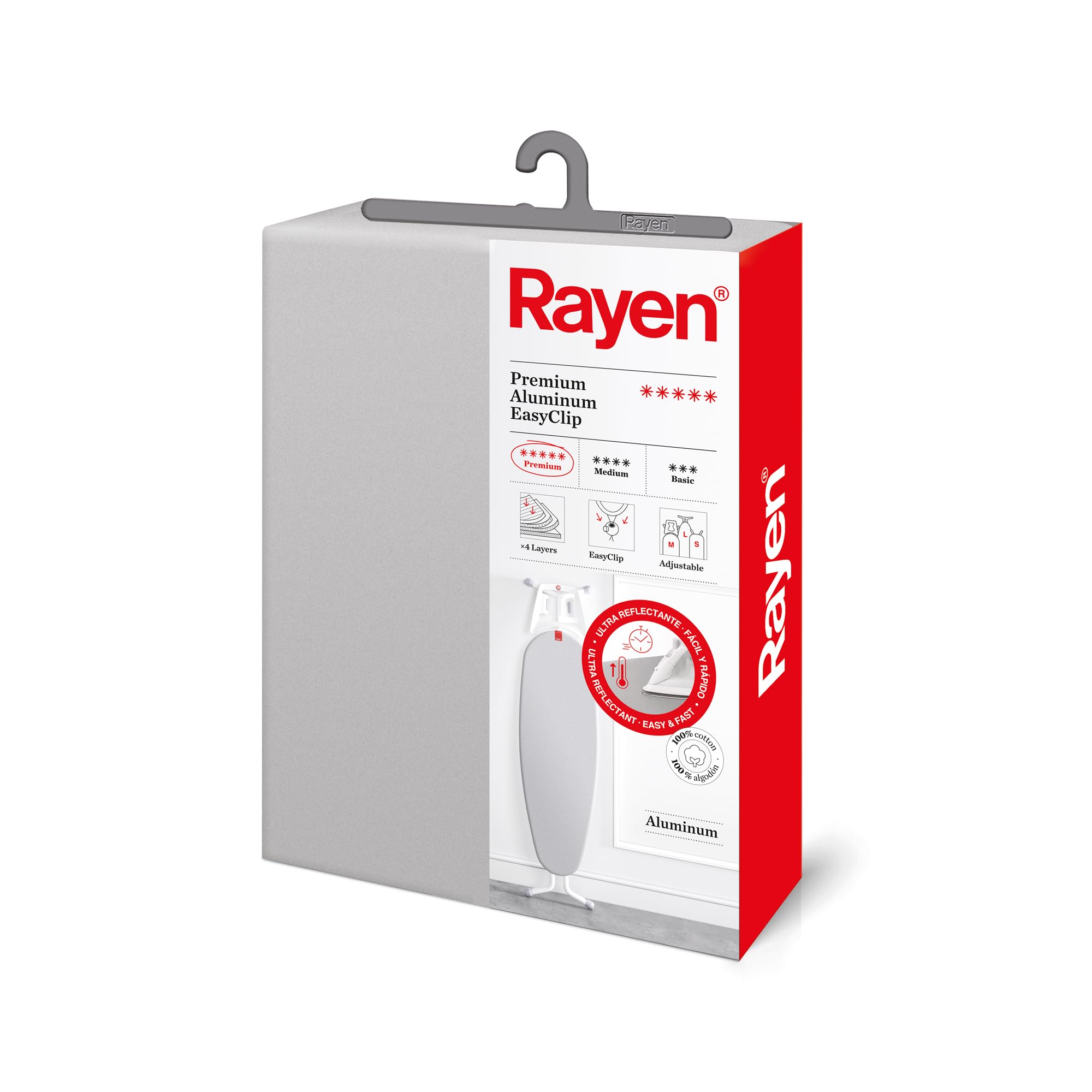 Rayen | Ironing board cover (easy-to-fit paddedcover with EasyClip system) |4 layers: Foam, flannelette, 100% cotton fabric and aluminium. | Cover with aluminium coating | Premium range |