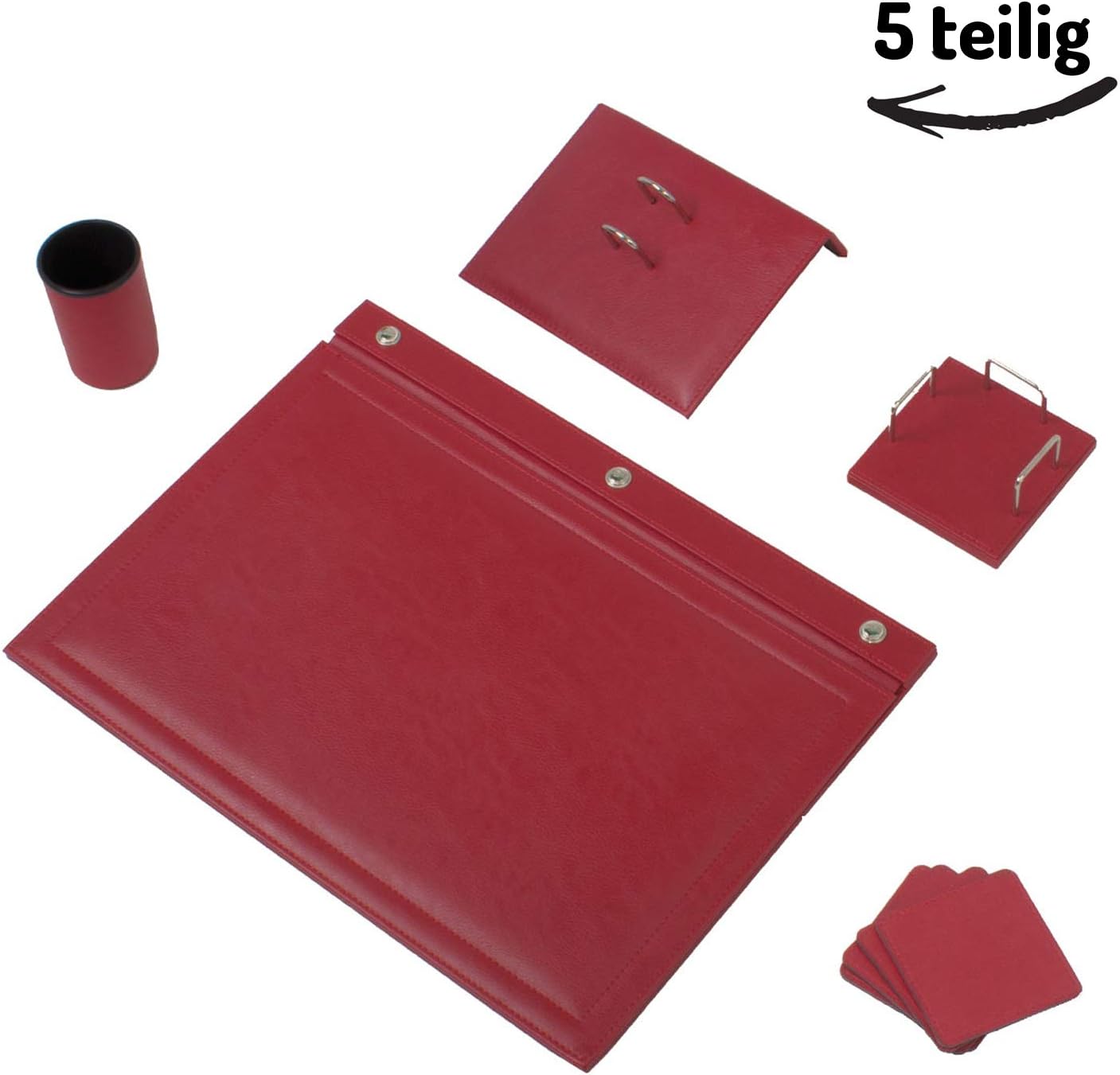 Mira 5 Piece Desk Set Made of High-Quality Artificial Leather Desk Mat In 9 Colours red