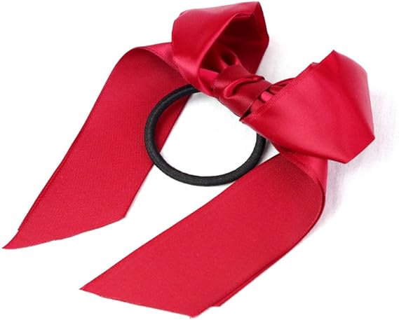 Amazon Co Jp パルフィーユ 光沢 サテン ダブルループ リボン ヘアゴム ロング レッド 女の子 制服 ヘアアクセ ゴム 大きい 服 ファッション小物