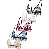 Lace Bralettes for Women No Underwire Sexy Triangle See Thru V Neck Unpadded Bra