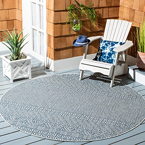 SAFAVIEH Courtyard Collection 4' Round Grey/Blue CY8235 Indoor/ Outside Waterpr…