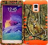 Wireless Fones TM Hybrid Impact Kickstand Cover Case Silicone for Samsung Galaxy Note 4 Real Deer Camo Mossy on Orange