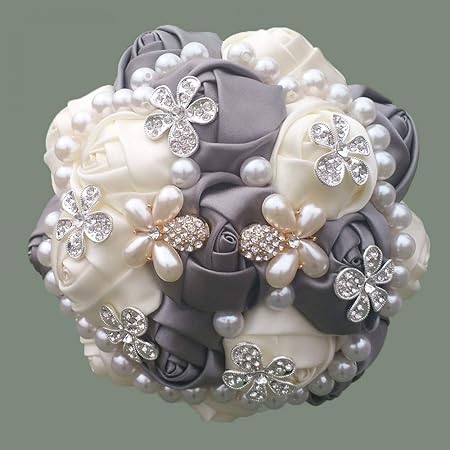 Ththt Fleurs Bouquet De Mariee Mariage Mariage Holding Flower Fleur Jeter Main Artificielle Decoration Fleur Ruban Rose Blanc Et Gris Perle Strass Femme Elegante De Simple Fashion Amazon Fr Cuisine Maison