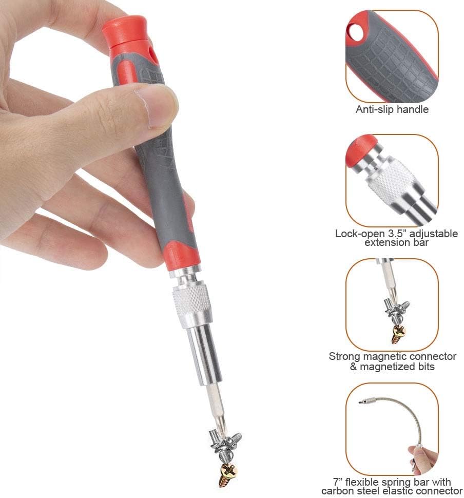 GIVERARE Precision Screwdriver Set with Flexible Bar, Extension Bar, Magnifier, Professional Screwdriver Kit with Replaceable Bits, Driver Kit for iPhone, iPad, Mobile, Laptop, PC, Electronics: Home Improvement