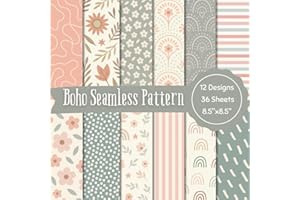 Boho Seamless Pattern Scrapbook Paper Craft Pad: 12 Neutral Boho Designs, 36 Double-Sided Sheets Printed on 8.5"x8.5" Size Pa