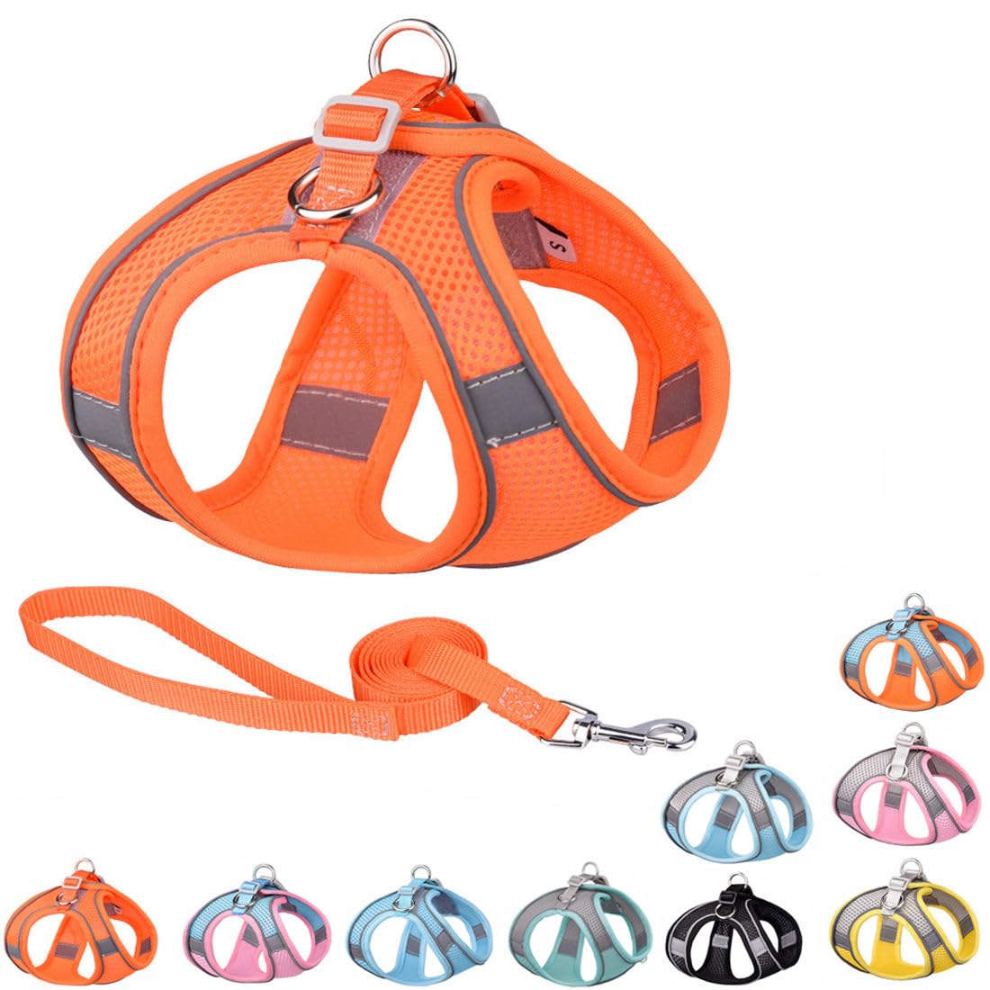 Photo 1 of Orange Puppy Dog Harness with Leash, No-Pull Cat Harness for Easy Walk, Breathable Mesh Reflective Tiny Dog Vest for XXS Xs Small Medium Breed Pet Dogs, XXS