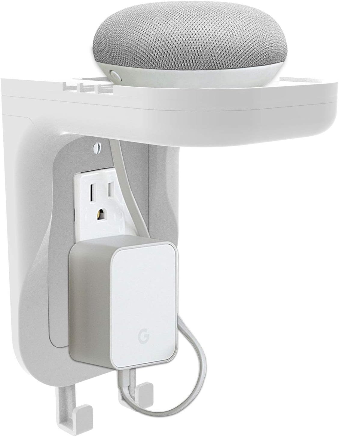 WALI Wall Bathroom Shelf Standard Vertical Duplex GFCI Décor Outlet Charging for Cell Phone, Dot, Google Home, Speaker up to 20lbs with Cable Management and Detachable Hooks (OSH001-W), White: Home & Kitchen