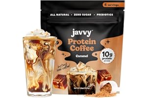 JAVY COFFEE Javvy Caramel Protein Coffee - Premium Whey Protein & Instant Iced Coffee - 100% Arabica Coffee - Zero Artificial Flavors & Sweeteners, 6 Servings
