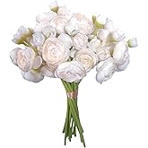 Ranunculus Artificial Flower, 18 Pcs Faux Silk Mini Ranunculus Flowers for DIY Bouquet, Bulk Fake Wedding Filler Flowers for Centerpieces Arrangements Bridal Shower Decorations (Light Champagne)
