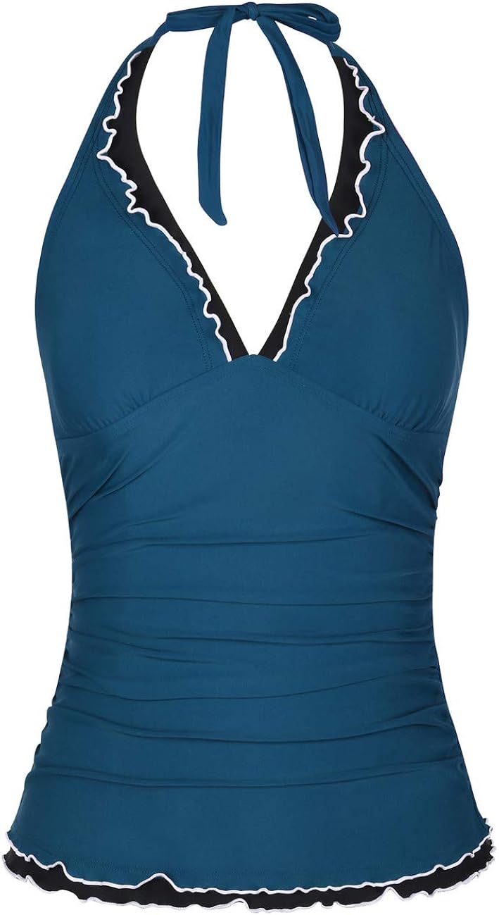 Firpearl Damen Tankini Badeanzüge Top V Ausschnitt Neckholder Bademode